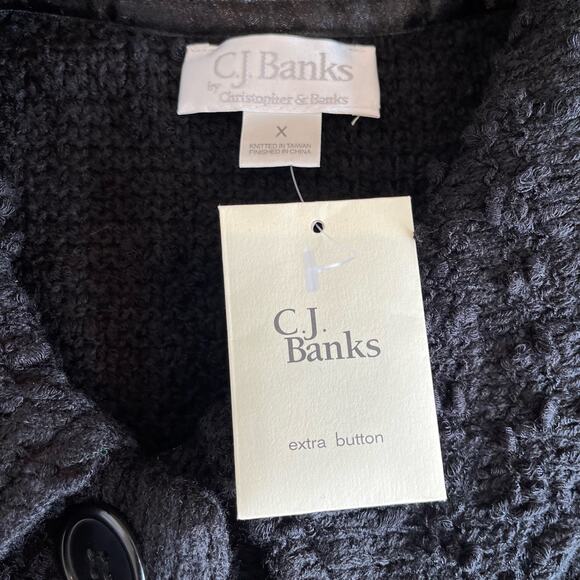 CJ Banks Cardigan Jacket Size X/14W Black Boucle' Collar Nubby Knit Sweater NWT - Picture 3 of 5